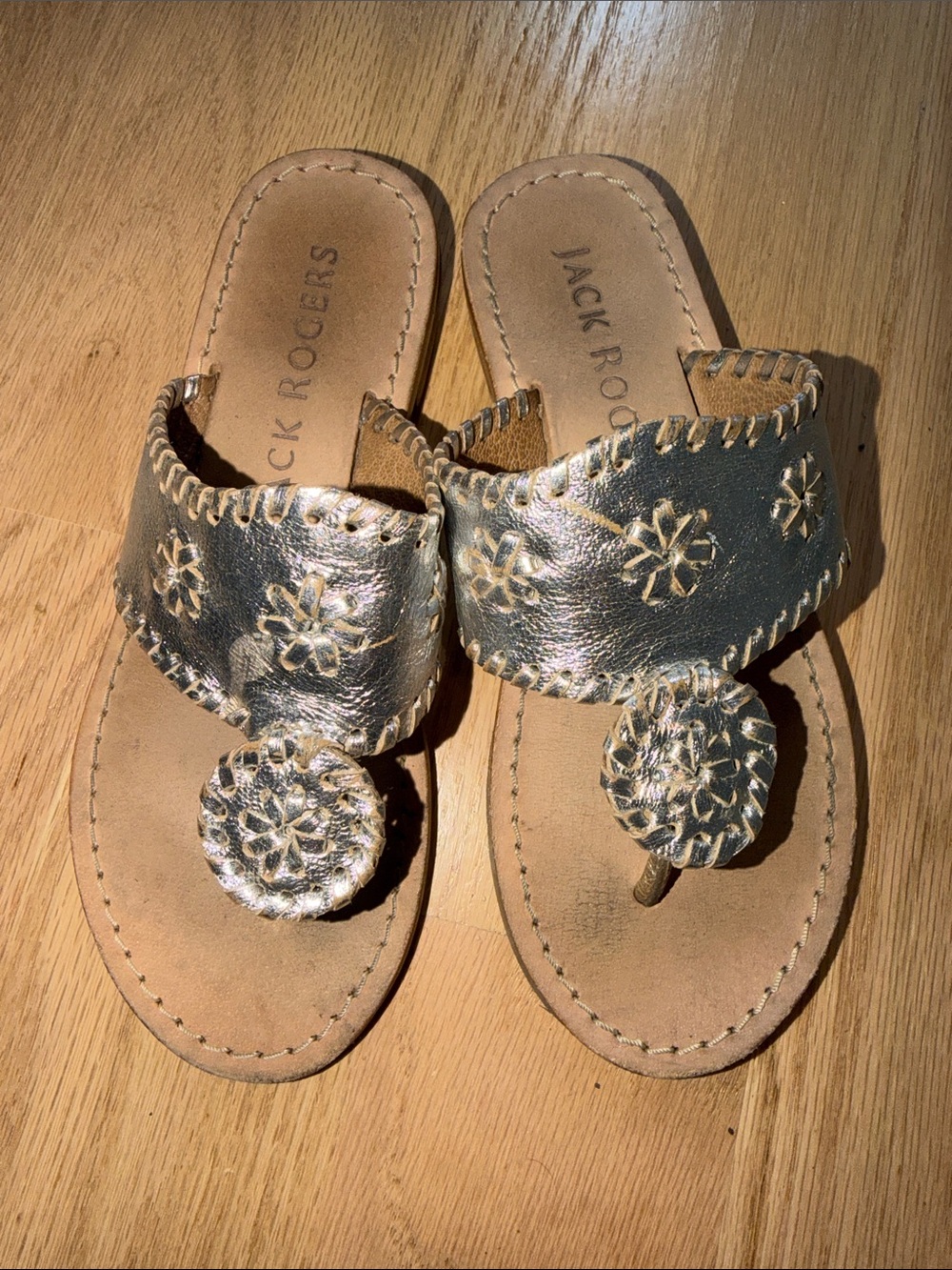 Jack Rogers Gold Floral Whipstitch Kids Sandals